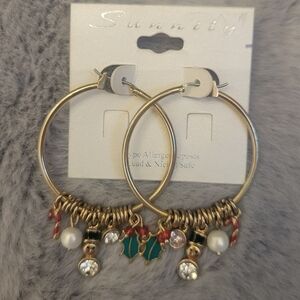 Christmas Holiday Gold Hoop Earrings